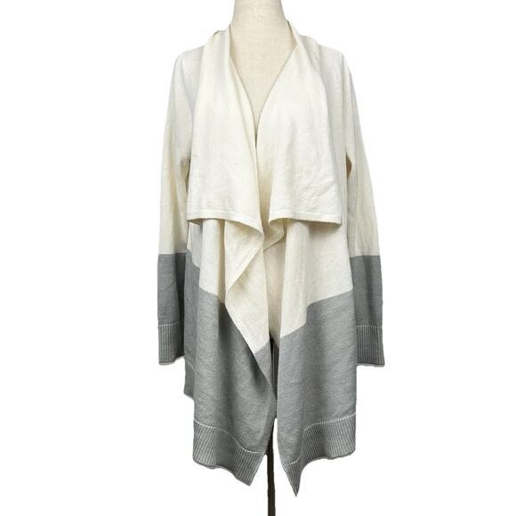 Eddie Bauer Womenâs Open Front Waterfall Cardigan Size M Colorblock Wool Blend
